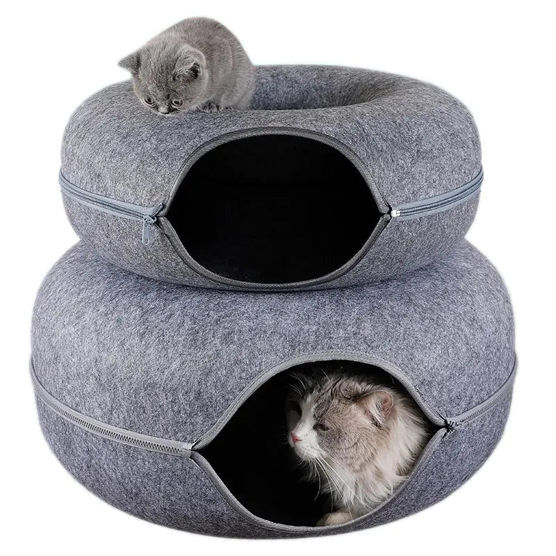 PawPlay Donut Cat Bed and Tunnel