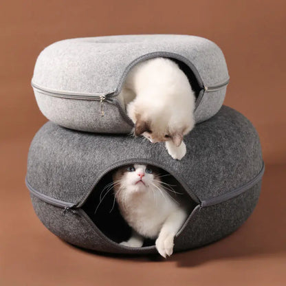 PawPlay Donut Cat Bed and Tunnel