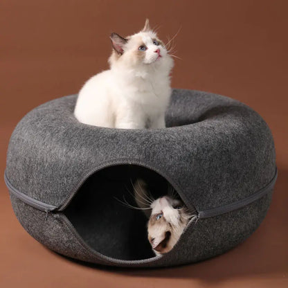 PawPlay Donut Cat Bed and Tunnel