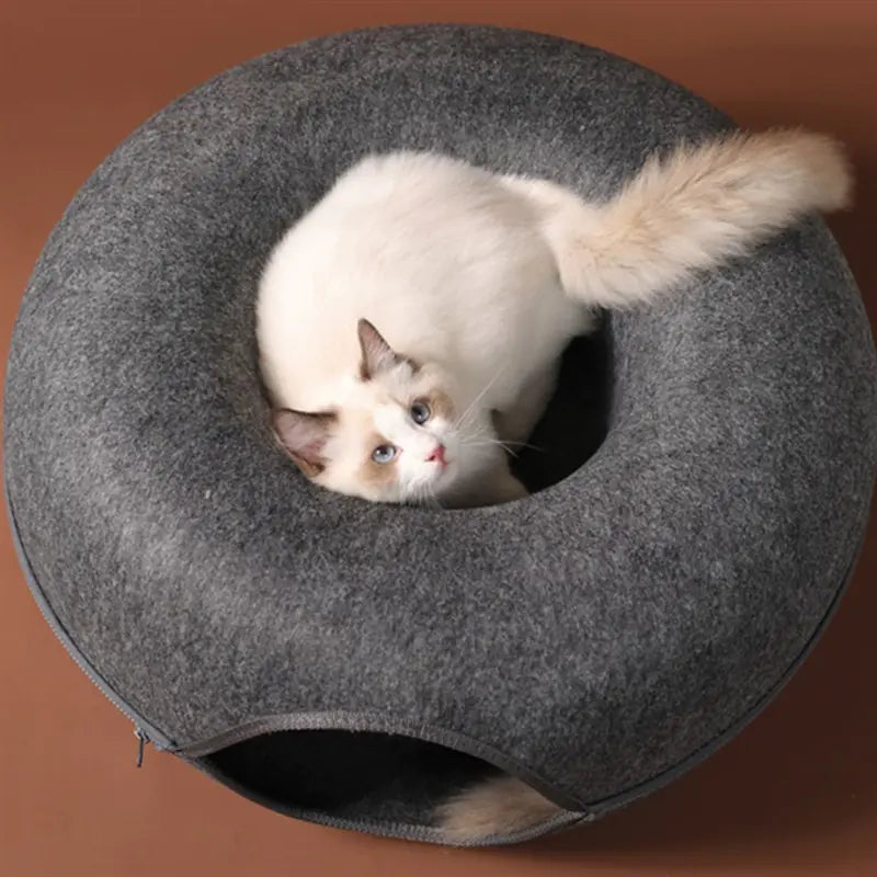 PawPlay Donut Cat Bed and Tunnel